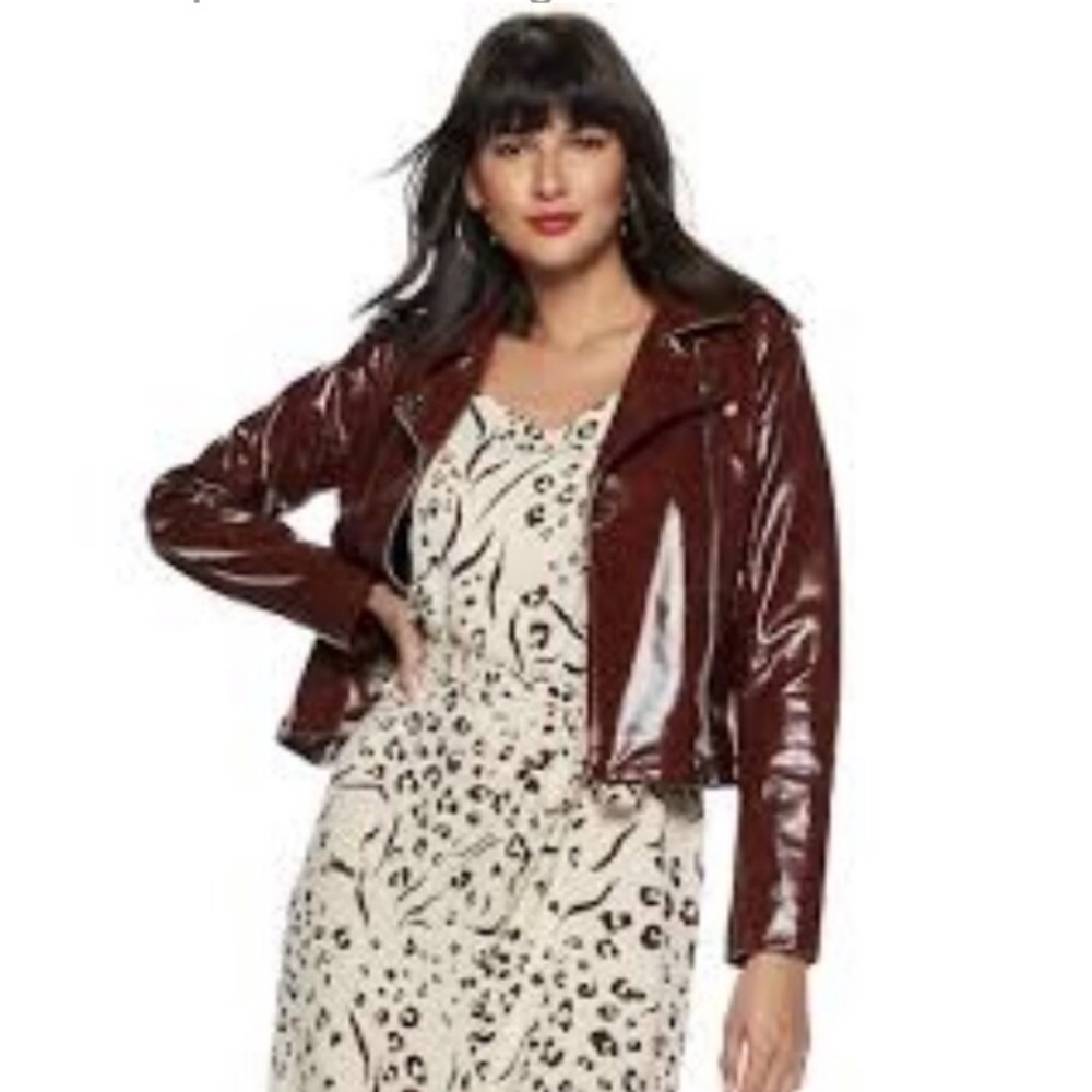 NWT Nine West Large Women Vegan Leather Jacket; Burgundy